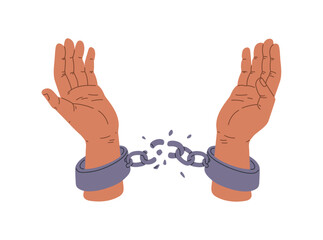 Open hands breaking chains vector illustration