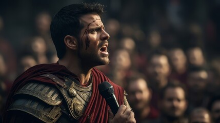 Passionate speech: Gladiator rallies comrades