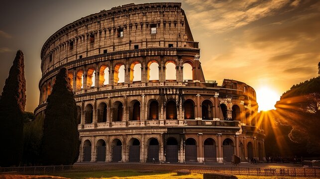 Roman coliseum in sunset grand shadows cast