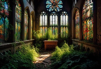 ethereal abandoned church cathedral ruins captivating beauty, visuals, beautiful, majestic, architecture, decaying, mesmerizing, scenery, ancient, deserted