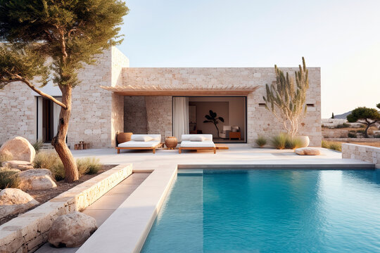 luxury modern stone villa with a swimming pool. vacation Mediterranean	