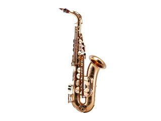 a gold saxophone on a white background