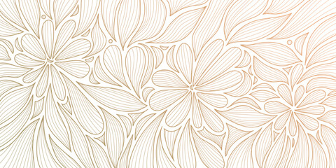 Vector art deco line gold pattern, luxury leaf floral texture, nouveau background. Modern design, jungle ornament, vintage decor element. Fancy nature illustration on white.