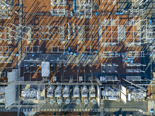 Aerial: electrical Power Plant Substation in Penrose, Auckland, New Zealand