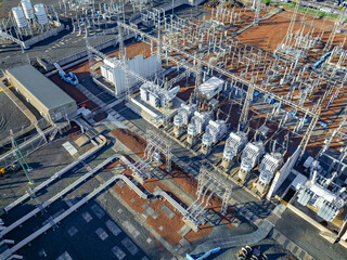 Aerial: electrical Power Plant Substation in Penrose, Auckland, New Zealand