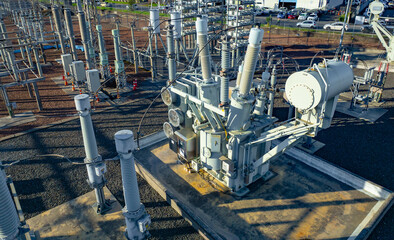 Aerial: electrical Power Plant Substation in Penrose, Auckland, New Zealand