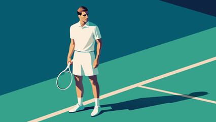 Confident Male Tennis Player on Court in Sunlight