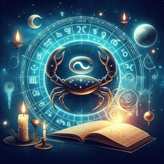 Zodiac sign Cancer. Magic illustration. Horoscope.