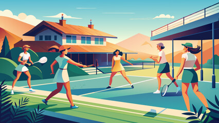 Vibrant Summer Day with Friends Playing Tennis Outdoors