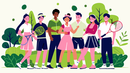 Diverse Group of Friends Enjoying Tennis Together Outdoors