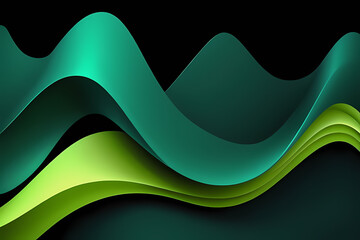 Abstract green wave background with liquid and shapes on fluid gradient with gradient and light effects. Shiny color effects.