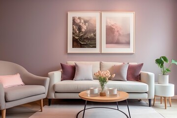 Purple Pink Pastel Living Room with Stunning Framing and Soft Glow