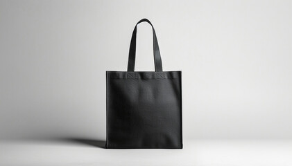Mockup black Tote. Shopper tote bag handbag isolated on grey background. Copy space shopping eco reusable bag. Grocery accessories. Template blank cotton material canvas cloth. Tote bag mockup.