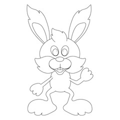 Funny rabbit. Black outline on white background. Cartoon vector illustration for coloring book.