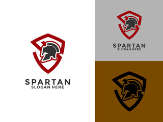 Spartan helmet with Letter S shield logo design template, Spartan identity logo vector icon Illustration