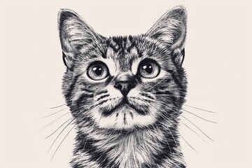 Charming feline artwork in engraved sketch style.