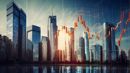 blurred skyscrapers over the financial charts 