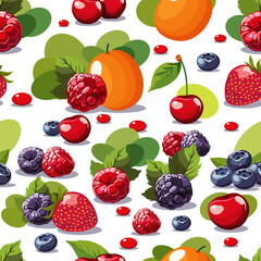 Vector seamless pattern with fruits and berries. Isolated summer clipart on white background