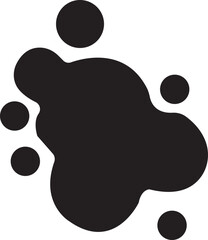 Minimal Ink drop and splash icon. Blotter spot, liquid paint drip splash and ink splatter. Slim Black inked splatter dirt stain splattered spray with drop blots isolated on transparent background.