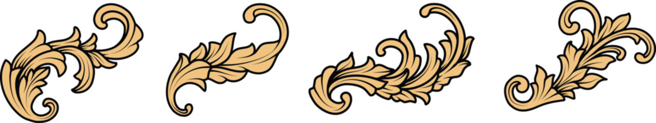Golden vintage baroque ornament collection. Decorative design element flourish, swirl, floral filigree calligraphy vector illustration