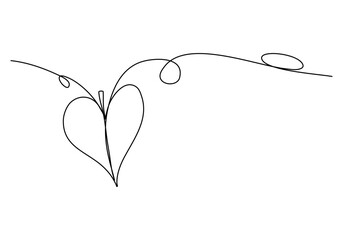 Heart shape leaf. One line drawing vector illustration.