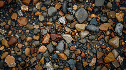 close up from above gravel and rocks, pebbles and stones, realistic graphic background