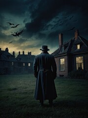 Naklejka premium Antique dark image of a man. Mysterious.