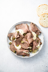 Traditional vitello tonnato with capers