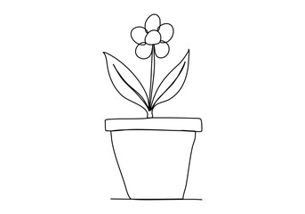 Flower in a pot. One line drawing vector illustration.