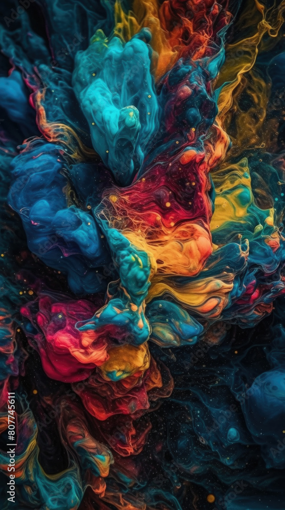 Aufkleber different colored paints are being mixed together in a swirling motion, creating a vibrant mixture o