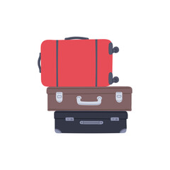 Vector icon suitcase on wheels, a vintage suitcase with a handle are lying on top of each other