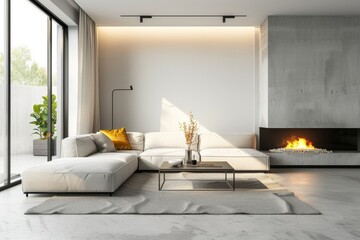 style living room interior with white walls