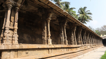 Beautifully Carved Pillars with Horses and Warriors of Sri Jalakandeswarar Temple, 16th Century...