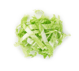 Pile of shredded fresh Chinese cabbage isolated on white, top view