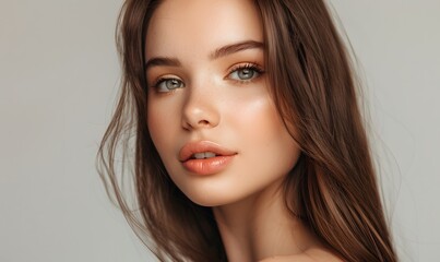 Fototapeta premium girl with shiny brown smooth healthy hair with long straight and glowing, Generative AI