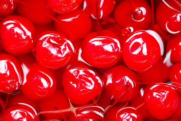 cocktail cherries in syrup. cocktail cherries in syrup. close-up of a red cherry berry