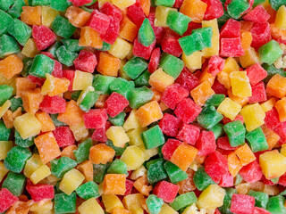 colorful candied pineapple, pineapple cubes, dried fruit, pineapple