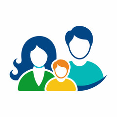 Children, dad, and mom stand together logotype vector icon illustration 