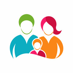 Children, dad, and mom stand together logotype vector icon illustration 
