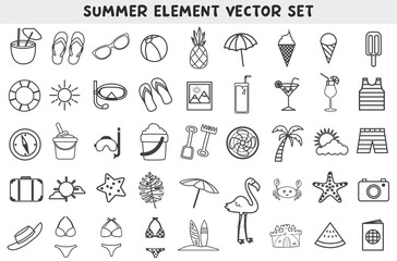 Summer icon set. Summer thin line icon. Vector isolated on white background.