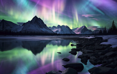 Alaska Gates of Arctic National Park Aurora Above Mountains Reflections AI Generated