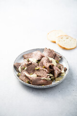 Traditional vitello tonnato with capers