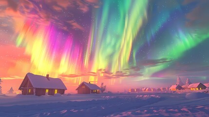 Gorgeous aurora town scenery poster background