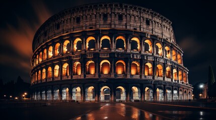 Roman coliseum at night torches and braziers creating a mystical ambiance