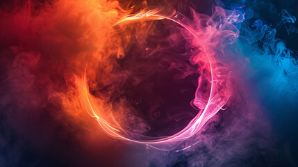 Colourful smoke flowing around a glowing ring