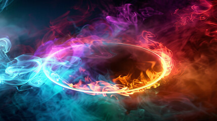 Colourful smoke flowing around a glowing ring