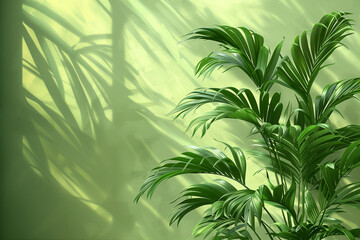 Obraz premium A green plant with leaves is in front of a wall