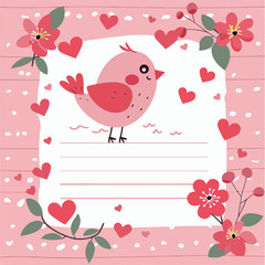 Valentine's Day Bird and Floral Note Design