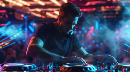 Obraz na płótnie Canvas DJ Mixing Music at Nightclub