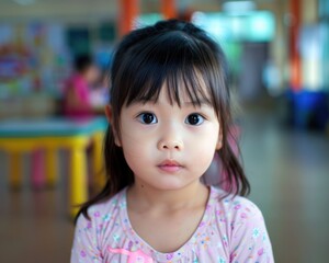 Kindergartener Girl Having Fun: Young Asian Chinese Child Enjoying Childhood